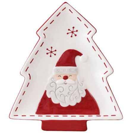 Juletræs Keramisk Tallerken - Julemandsdesign - Håndlavet Dekorativ Bakke - 22,4x19,8x2,2 cm - 1 Pakke - Julepynt