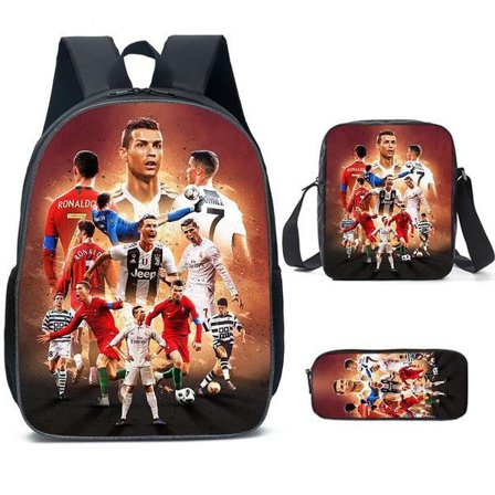 Fotboll Ryggsäck Axelväska Pennfodral Tredelat Set Grundskoleelev Ryggsäck