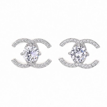 Ørestikker Dobbelt C Krystal Udsøgte Øreringe til Kvinder Bryllupssmykker til Dame Kvinder Piger Kæreste Sølv