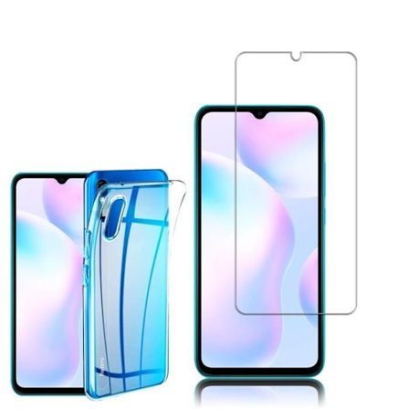 Coque - Xiaomi - Redmi 9A - Silikon Gel UltraSlim - Transparent - Härdat Glass Film