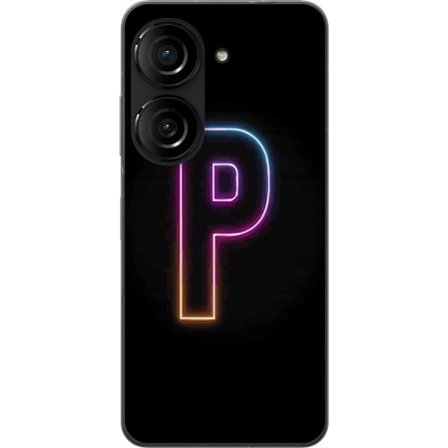 Kompatibel Mobilcover til Asus Asus Zenfone 10 Minimalistisk neonbogstav P i farvegradient og lyseffekt mod sort baggrund i digital neonstil