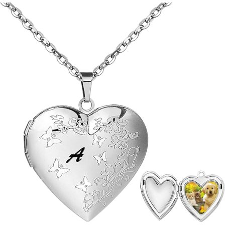 Hjerteformet sommerfugle-medaljonhalskæde til billeder: Personlig foto-medaljonhalskæde til kvinder og piger