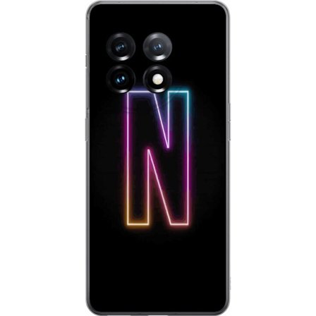 Kompatibel Mobilcover til OnePlus OnePlus 11R Minimalistisk neonbogstav N i farveskiftende lys mod sort baggrund
