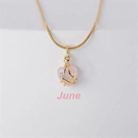 18k Guldpläterad Barbie Diamantslott Halsband Rosa Kristallhjärta Födelsessten June