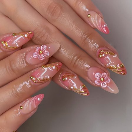 Trendy Press-on Negler 3D Blomsterkunst Press-on Negler Komfortabel ABS-konstruksjon