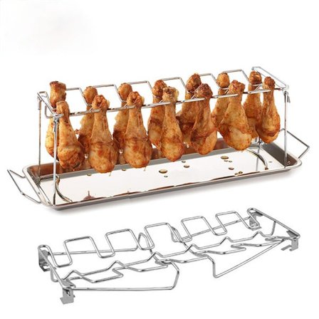 BBQ Chicken Wing Grill 14 Slot Rostfritt stål Folding Grill grill+bricka