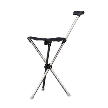 Lättviktig käpp med sits, höjdjusterbar, 3-bent stabil hopfällbar promenadkäpp för seniorer, resor och picknickar