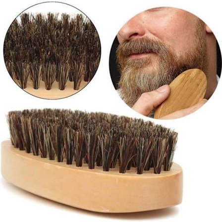 (Beige) Naturlig børste med vildsvinehår til skæg og overskæg, trækam til håndled til mænd - Beige - Voksen - Mænd