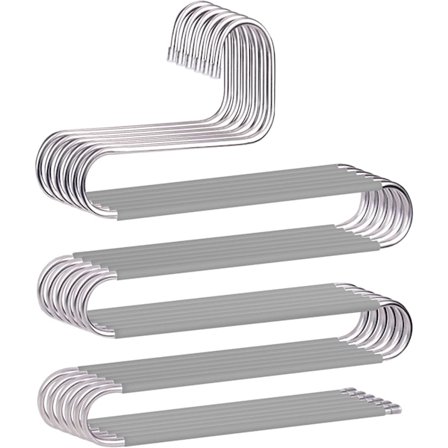 Pakke med skridsikre pladsbesparende S-formede buksebøjler i rustfrit stål til bukser, jeans, tørklæder, bukser, slips, håndklæder (grå)