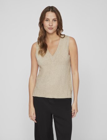 Vila Viril Knit Rib V-Neck S/L Vest - Noos - Brown - XS