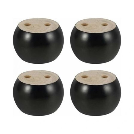 NA/Sett med 4 runde møbelben i tre, 5 cm høye, for sofa, seng, lenestol, garderobe, med skruer og bånd (svart), A