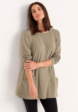 Cellbes of Sweden - Trikåtunika med fickor - beige / melerad - för damer - 58/60