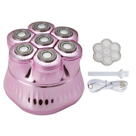 7-hoved flydende elektrisk barbermaskine kompatibelt med bald head, magnetisk hoved, 1200mAh genopladeligt batteri, 2-hastigheder, vandtæt Pink