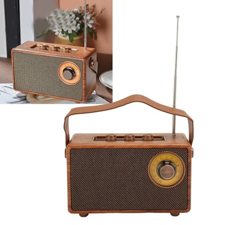Retro Bluetooth-kaiutin puujyväkuvioinnilla HiFi-stereofoninen ääni BT 5.3 USB-ladattava Vintage-radio Bluetooth-kaiutin