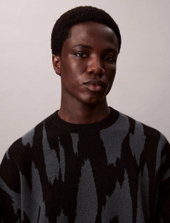 Calvin Klein Jeans Ls Abstract Jacquard Crwnk Swtr - Grey - L