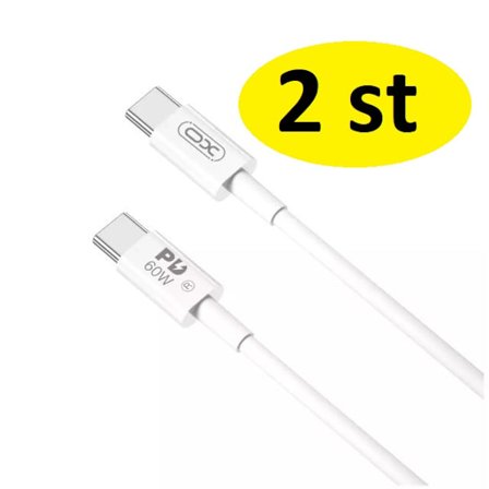 2 st 1m XO hög kvalitet usb-c-usb-c kabel vit