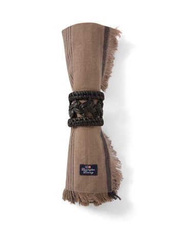 Lexington Gestreifte Leinen/Baumwoll-Serviette mit Fransen, Stein/Schwarz