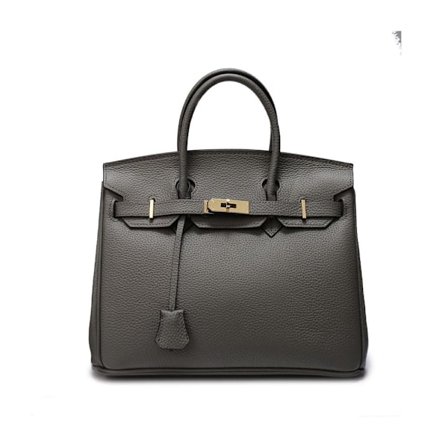 Stilful Mørkegrå Læder Håndtaske 25cm Lychee Struktur Elegant Kvinders Pung