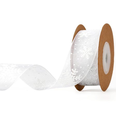 Hvidt satinbånd til dekoration, gave, indpakning, bryllupsbuket og jul - Julebånd - 1 rulle