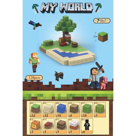 Minecraft Byggeklodser, Magnetiske Byggeklodser Legetøj - Strand 128 Klodser, 4 Figurer