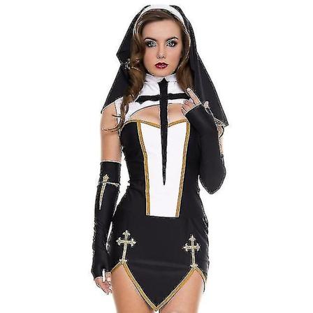 Mike Mike Kvinnekjole Sexy Nonne Cosplay Kostyme Karneval Halloween Fantasia Fint Antrekk-WELLNGS Svart-3stk Black-3pcs M