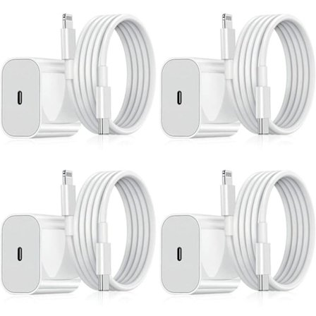 4-Pack - iPhone Laddare - Snabbladdare - Adapter + 2m Kabel 20W Lightning Vit 4-Pack iPhone (NT) 4-Pack
