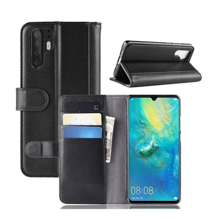 Huawei P30 Pro Genuin Lommeboketui I Skinn - Svart