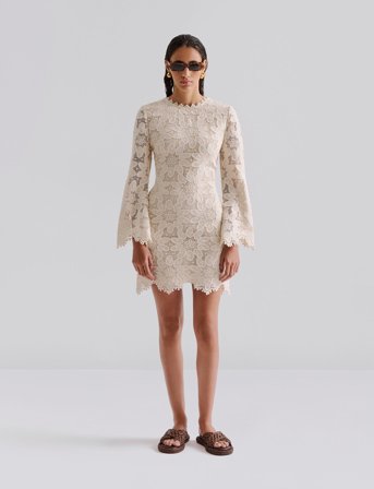 Malina Imani Guipure Lace Mini Dress - Cream - 40