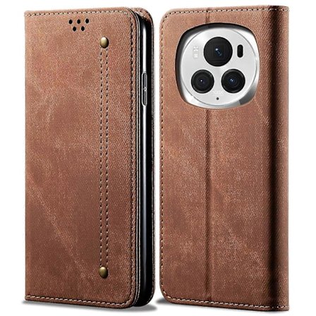 For Honor Magic6 Pro 5G Nahkainen Lompakko Puhelimen Kotelo Farkkukangas Tekstuuri - Kahvi