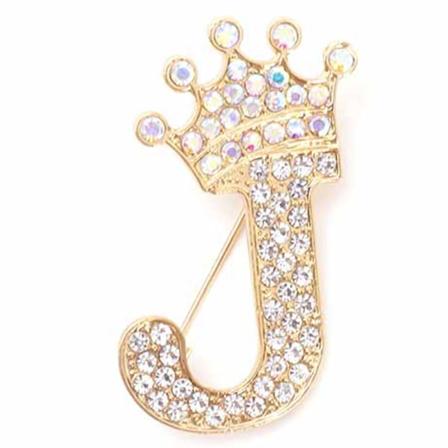 Muotikruunu 26 alkukirjainta A-Z Crystal Rhinestone Broo Gold-J