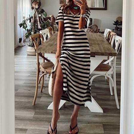 Slit Loose Printed Kjol Klänning White M