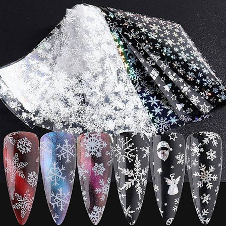 Snøflak Neglefolie Overføringsklistremerker Jul Neglekunst Forbruksvarer Neglefolie Overføringer Dekaler Laser Hvit Snøflak Jul Tre Elk Stjerne Negle 