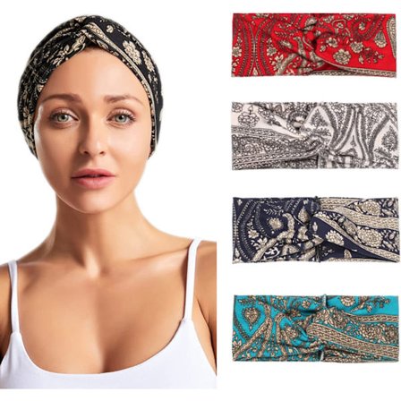 Pakke med 4 kvinders pandebånd Boho-stil Blomster Elastiske pandebånd Han
