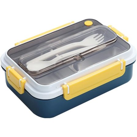 Matlåda, 304 rostfritt stål lunchlåda, läckagesäker isolerad matlåda, portabel bestickset, återanvändbara och stapelbara behållare (blå)