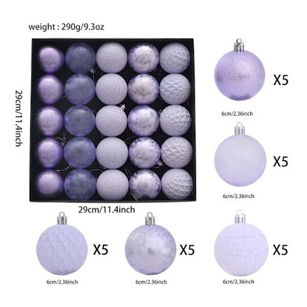 25 stk. julekuler 6 cm plastkulepynt (lilla)