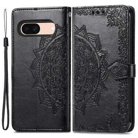 Mandala Google Pixel 8A nahkakotelo - Musta