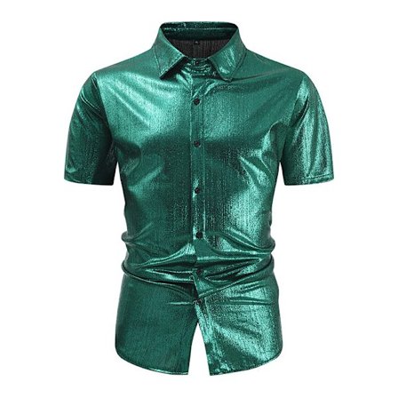 Menn Metallic Kortsermet Skjorte Disco Nattklubb Fest T-skjorter