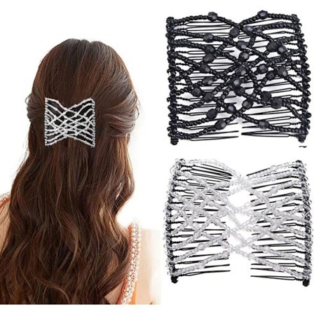 Strækbare Hårkamme med Perler, Magiske Krystalperler Slides, Elastiske Perler Dobbelte Kamme Vintage Dobbelte Slide Clips DIY Hårtilbehør til Kvinder 