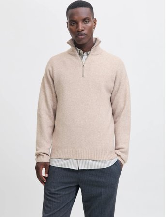 Jack & Jones Jjesoho Ollie Knit Half Zip Sn - Cream - XL