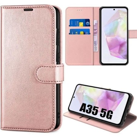 Beskyttelsescover - BOOLING - Folio - PU læder Pink - til Samsung Galaxy A35 5G - Stødabsorberende