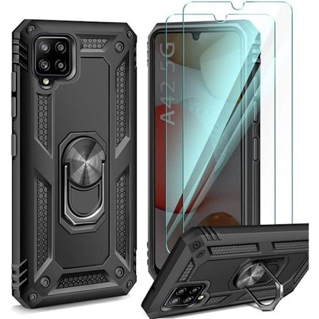 ivencase TELEFONFODRAL Fodral till Samsung Galaxy A42 5G + [2 delar] härdat glas, med roterande ringhållare 702