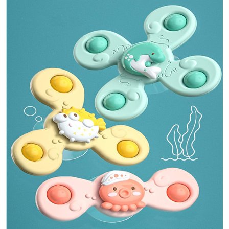 Sugkopp Leksaker, Snurrande Topp Baby Leksaker, Ocean Series Roterande Leksaker, Delfin, Blåsfisk, Bläckfisk 3PCS Sugkopp Leksaker, Första 