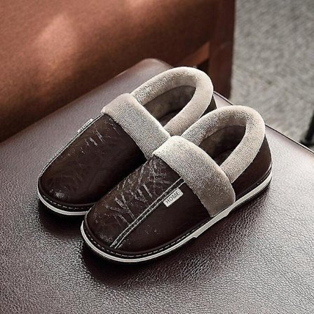 Stor størrelse til mænds pu læder hjemmesko Indendørs Vandtæt Hjem Pels Mand Par Flade Kvinder Mænd Vinter Hjemmesko Bomuldssko