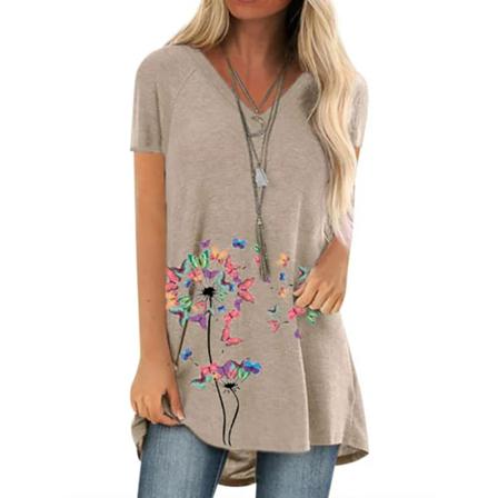 Nlife Women Butterfly Pattern V-hals Kortärmad T-shirt