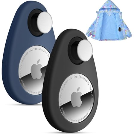 Airtag Holder til Børn & Kæledyr - Anti-Fjernelse Silikone Etui med Nåle, Passer til Rygsæk & Bagage (Blå/Sort, 2-pak)