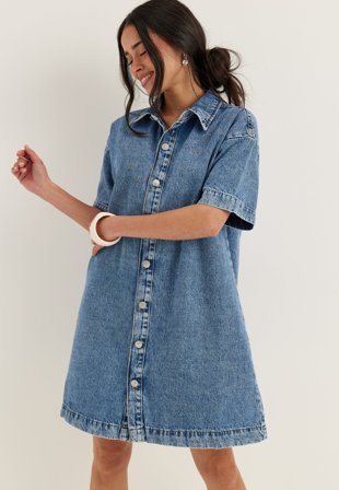 Pieces - Pcsky Ss A-shape Denim Dress NOOS - Medium Blue Denim