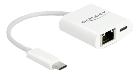 Delock USB-C til GbE adapter med 60W PD - hvit