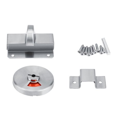 Kylpyhuoneen WC:n yksityisyyden pulttilukko, jossa on vapaa/varattu-ilmaisin ja ruuvikiinnitys. Ilmaisinoven lukko, WC-pultti, yksityisyys, vapaa/