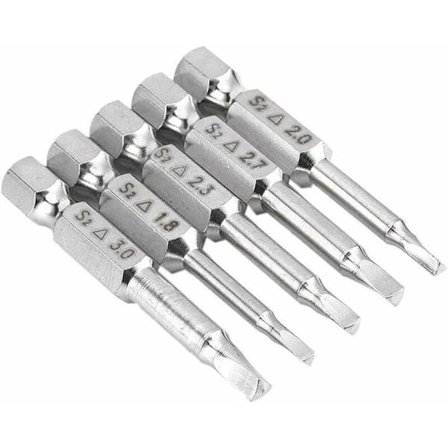 5PCS Triangelhuvud Magnetisk Skruvmejsel Bits Set S2 Stål 1.8mm, 2mm, 2.3mm, 2.7mm, 3mm, 6.35mm Hex Shank, 50mm Längd