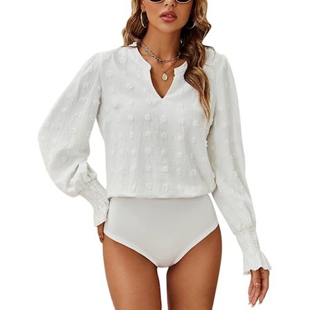 Langermet body for kvinner V-hals topper Chiffon bluser Lanternermet skjorter